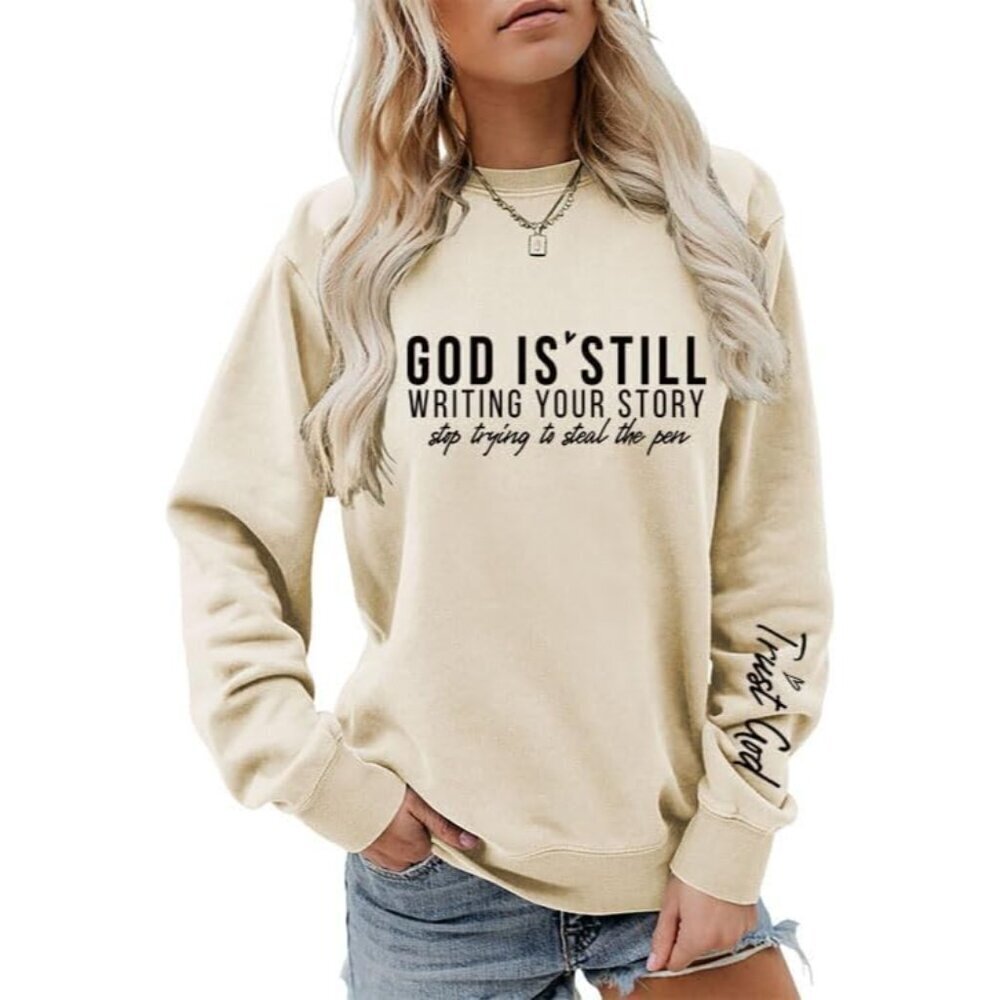Christian Graphic Pullover Women Breathable Cotton Polyester Fitness Casual
